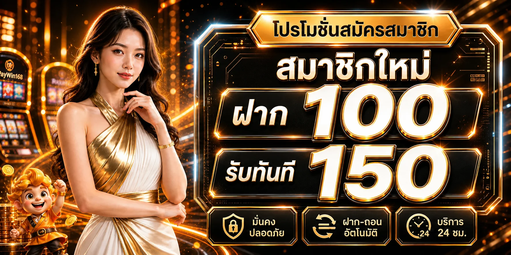 โปรโมชั่นสมาชิกใหม่ PayWin168 โทนส้มดำ